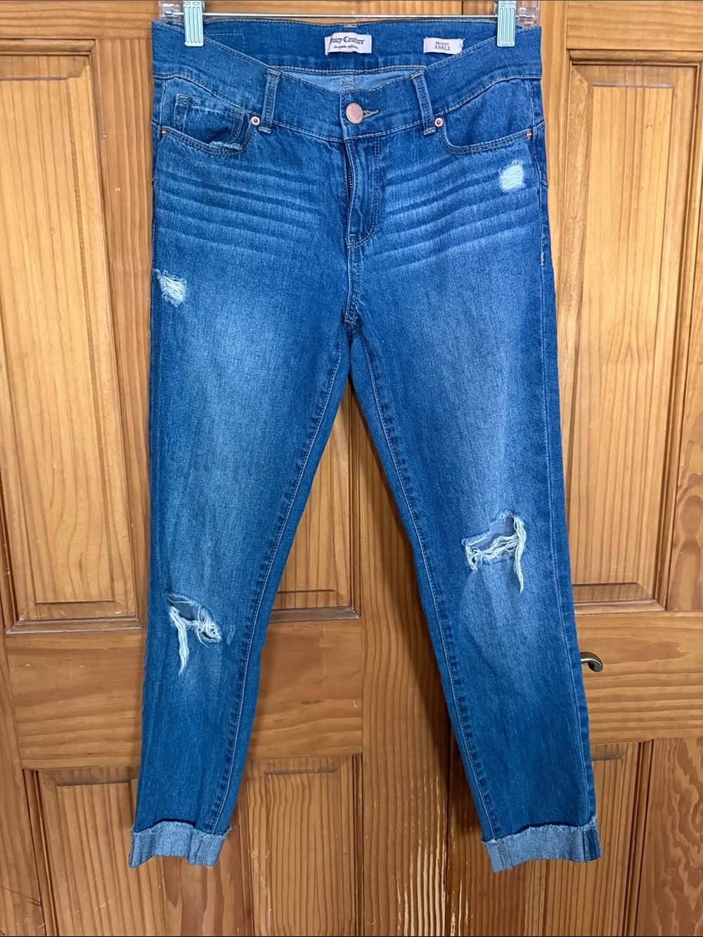 Juicy Couture Blue Distressed Boyfriend Jeans with Ankle Cuff